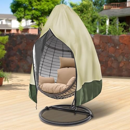 Wasserdicht + UV-Beständig - Eierschalenstuhl-Hülle Mit Reißverschluss, Windfest Für Hängesessel/Pod-Stühle, Robustes 600D Polyester(Beige) von Generic