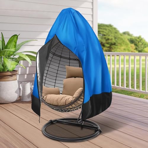 Wasserdicht + UV-Beständig - Eierschalenstuhl-Hülle Mit Reißverschluss, Windfest Für Hängesessel/Pod-Stühle, Robustes 600D Polyester(Blue) von Generic