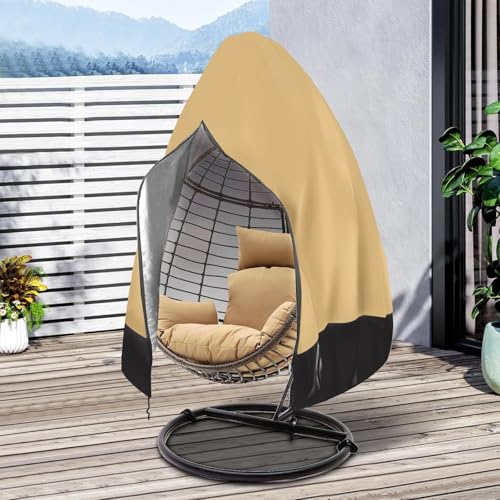 Wasserdicht + UV-Beständig - Eierschalenstuhl-Hülle Mit Reißverschluss, Windfest Für Hängesessel/Pod-Stühle, Robustes 600D Polyester(Brown) von Generic