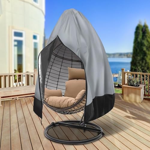 Wasserdicht + UV-Beständig - Eierschalenstuhl-Hülle Mit Reißverschluss, Windfest Für Hängesessel/Pod-Stühle, Robustes 600D Polyester(Gray) von Generic