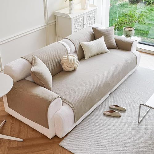 Wasserdicht Rutschfester Baumwolle Sofabezug Für L Förmiges U Förmiges Ecksofa Mitwaschbar Sofabezug Beige,Geeignet Für 1/2/3/4 Sitzer, Sofa Hunde Katzen Sofa Schutz(Brown,27"x94"in) von Generic