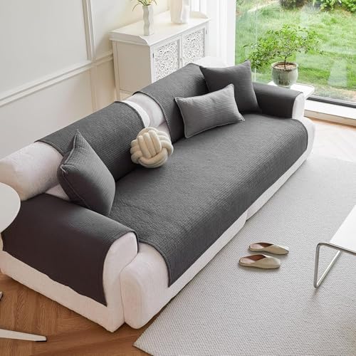 Wasserdicht Rutschfester Baumwolle Sofabezug Für L Förmiges U Förmiges Ecksofa Mitwaschbar Sofabezug Beige,Geeignet Für 1/2/3/4 Sitzer, Sofa Hunde Katzen Sofa Schutz(Dark Grey,35"x82"in) von Generic