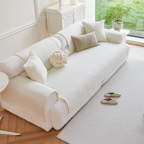 Wasserdicht Rutschfester Baumwolle Sofabezug Für L Förmiges U Förmiges Ecksofa Mitwaschbar Sofabezug Beige,Geeignet Für 1/2/3/4 Sitzer, Sofa Hunde Katzen Sofa Schutz(White,43"x82"in) von Generic