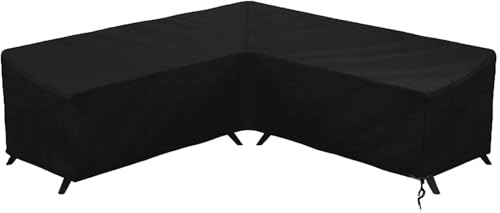 Wasserdichte Abdeckung Gartenmöbel Ecksofa L/V-Form – 420D Oxford Outdoor Sofa Schutzhülle , Windfest Staubschutz Möbelschutz Für Terrasse Lounge Garnitur Schutzhülle(Black,L-210*R-270*82cm) von Generic