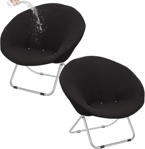 Wasserdichter Moon Chair Bezug Stretch - Klappstuhl Husse 28-32 Zoll Rund Sessel Bezug, Schutzhülle Für Faltbare Saucer Chair Schlafsaal Zimmer Haustiere Kinder(Black,Set of 2) von Generic