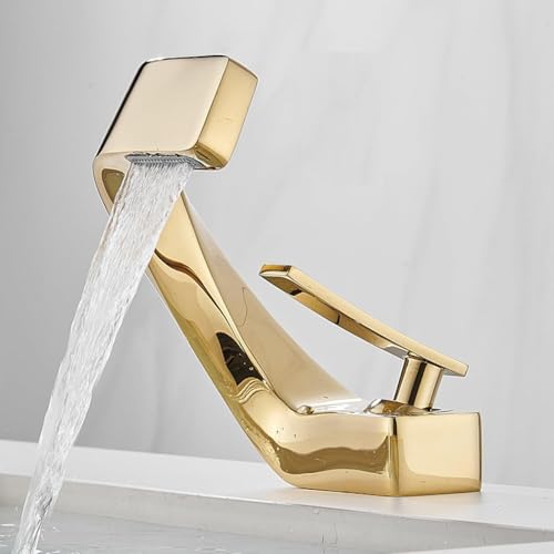 Wasserfall-mischbatterien Für Waschbecken Einhebelmischer Einhebelmischer Aus Messing Einloch-einloch-einloch-waschtischarmaturen Heiß Und Kalt, Gold Wasserfall-mischbatterien Für Waschbecken Einhebelmischer Einhebelmischer Aus Messing Einloch-einloch-einloch-waschtischarmaturen Heiß Und Kalt, Gold von Generic