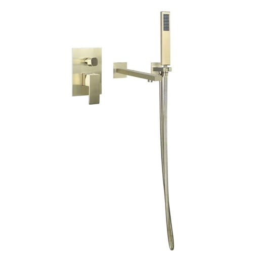 Wasserhahn Bad Waschtischarmatur Mischbatterie Waschbecken An der Wand montierter Badewannen-Duschhahn 180 ° drehbar Edelstahl Badezimmer-Badewannen-Mischbatterie-Set heiß und kalt gebürstetes Gold Wasserhahn Bad Waschtischarmatur Mischbatterie Waschbecken An der Wand montierter Badewannen-Duschhahn 180 ° drehbar Edelstahl Badezimmer-Badewannen-Mischbatterie-Set heiß und kalt gebürstetes Gold von Generic