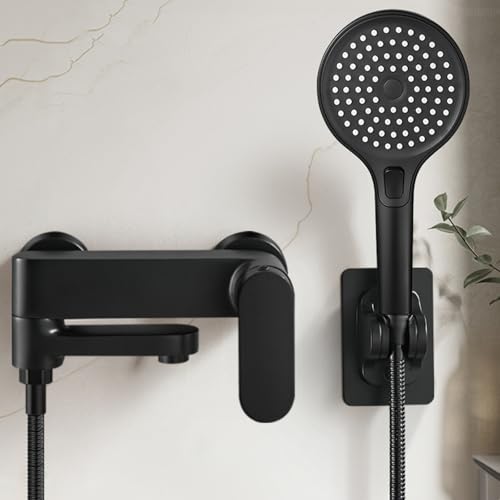 Wasserhahn Bad Waschtischarmatur Mischbatterie Waschbecken Badewannenarmatur mit Duschset Wandmontage heiß und kalt 3 Modi Handbrause Schwarz Badarmatur Waschbeckenarmatur Wasserhahn Bad Waschtischarmatur Mischbatterie Waschbecken Badewannenarmatur mit Duschset Wandmontage heiß und kalt 3 Modi Handbrause Schwarz Badarmatur Waschbeckenarmatur von Generic