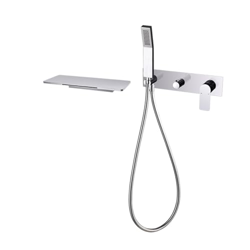 Wasserhahn Bad Waschtischarmatur Mischbatterie Waschbecken Wandmontierter Badewannen-Duschhahn 2 Wasserfall-Badewannenausläufe Messing-Set mit Handbrause verchromt Badarmatur Waschbeckenarmatur Wasserhahn Bad Waschtischarmatur Mischbatterie Waschbecken Wandmontierter Badewannen-Duschhahn 2 Wasserfall-Badewannenausläufe Messing-Set mit Handbrause verchromt Badarmatur Waschbeckenarmatur von Generic