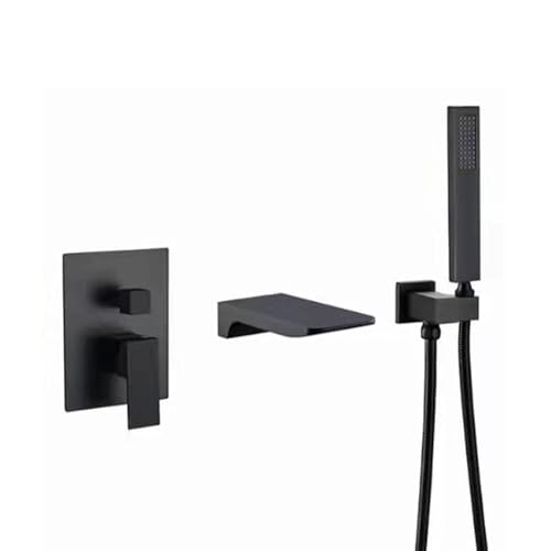 Wasserhahn Bad Waschtischarmatur Mischbatterie Waschbecken Wandmontierter Badezimmer-Wasserhahn im Wasserfall-Stil mit Handbrause Schwarz Badarmatur Waschbeckenarmatur Wasserhahn Bad Waschtischarmatur Mischbatterie Waschbecken Wandmontierter Badezimmer-Wasserhahn im Wasserfall-Stil mit Handbrause Schwarz Badarmatur Waschbeckenarmatur von Generic