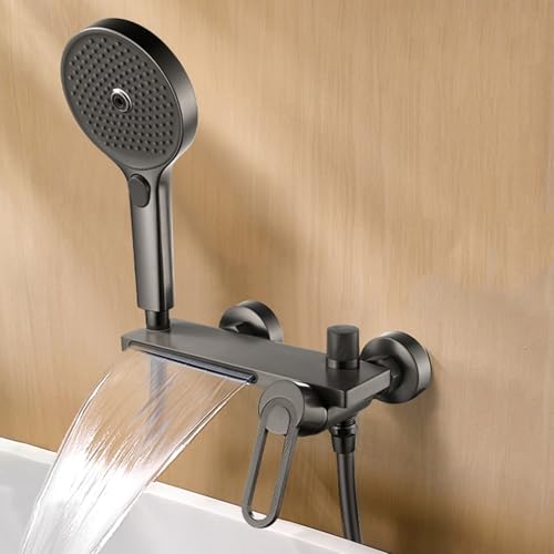 Wasserhahn Bad Waschtischarmatur Mischbatterie Waschbecken Wandmontierter Wasserfall 3-Modus Handbrause Heiß und Kalt Einhand-Badezimmer-Duschmischbatterien Grau Badarmatur Waschbeckenarmatur Wasserhahn Bad Waschtischarmatur Mischbatterie Waschbecken Wandmontierter Wasserfall 3-Modus Handbrause Heiß und Kalt Einhand-Badezimmer-Duschmischbatterien Grau Badarmatur Waschbeckenarmatur von Generic