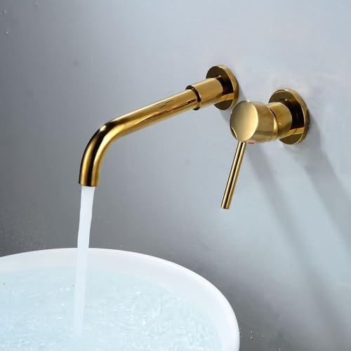 Wasserhahn Bad für Waschbecken Mischbatterie Waschtischmischer Messing Wasserhahn Unterputz Wandmontage Waschtischarmaturen 360° Drehbar Gold Wasserhahn Bad für Waschbecken Mischbatterie Waschtischmischer Messing Wasserhahn Unterputz Wandmontage Waschtischarmaturen 360° Drehbar Gold von Generic