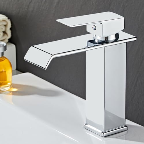 Wasserhahn Bad für Waschbecken Mischbatterie Waschtischmischer Wasserfall Waschtischarmaturen Chrom für Wasserfallauslauf 2 Löcher Niedrig von Generic