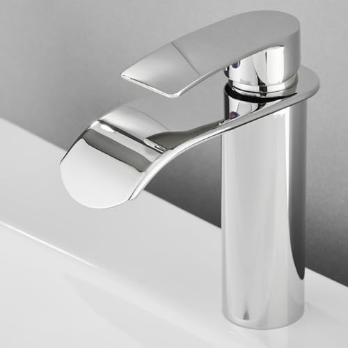 Wasserhahn Bad für Waschbecken Mischbatterie Waschtischmischer Wasserfall Wasserhahn für Waschbecken Chrom Edelstahl von Generic