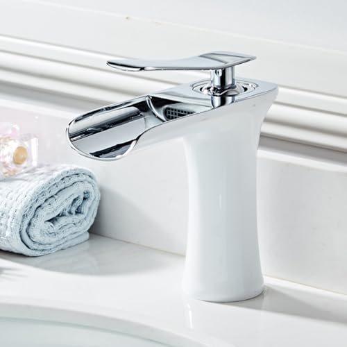 Wasserhahn Bad für Waschbecken Mischbatterie Waschtischmischer Wasserfall Weiß + Chrom Badezimmer Einloch Mischbatterien für Badezimmer Waschbecken von Generic