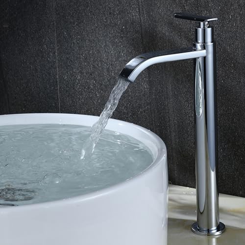 Wasserhahn Bad für Waschbecken Mischbatterie Waschtischmischer Wasserfallarmaturen Chrom Kaltwasserhahn Messing 1 Loch B von Generic
