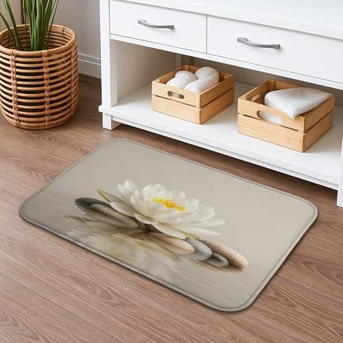 Wasserlilie, schnell trocknend, Badematte, von der Natur inspiriert, saugfähig, rutschfest, Zen-Flanell, waschbar, Badteppiche für Badezimmer, WC, WC, dekorativ, 40,6 x 61 cm von Generic