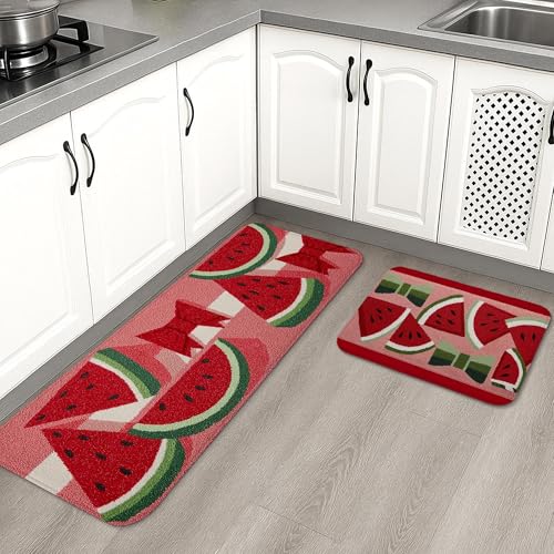 Wassermelonen-Küchenmatten für Boden, buntes Obstmuster, gepolstert, bequem, rutschfest, Dekor-Teppich für Küche, Waschbecken, Waschküche, Badezimmer, 40,6 x 61 cm von Generic