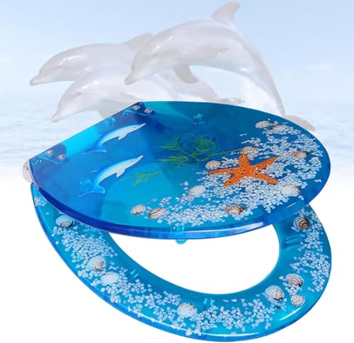 Wc-Sitz Mit Soft-Close- Und Rutschfesten Sitzpuffern, Wc-sitzdeckel Aus Harz Mit Transparenten 3D-Effekten, Dekorativ, Der Sich Nie Löst, Blue Dolphin Wc-Sitz Mit Soft-Close- Und Rutschfesten Sitzpuffern, Wc-sitzdeckel Aus Harz Mit Transparenten 3D-Effekten, Dekorativ, Der Sich Nie Löst, Blue Dolphin von Generic