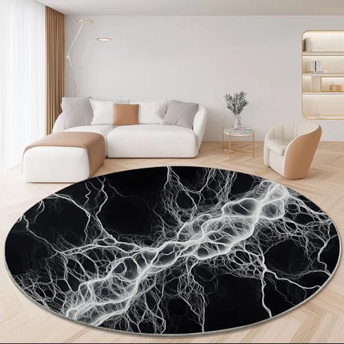 Weich Flanell Schwarz Runder Teppich rutschfest Waschbar, Fantasie Surreal Blitz Runder Teppich für Kinder Flur Wohnzimmer Büro Schlafzimmer, Ø 210 cm Rund Teppiche Einweihungsgeschenk Weich Flanell Schwarz Runder Teppich rutschfest Waschbar, Fantasie Surreal Blitz Runder Teppich für Kinder Flur Wohnzimmer Büro Schlafzimmer, Ø 210 cm Rund Teppiche Einweihungsgeschenk von Generic