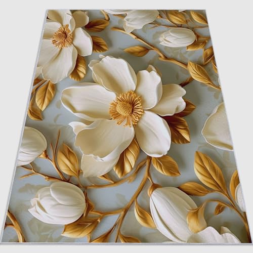 Weich Kurzflor Teppich 120 x 180 cm, rutschfest und abwaschbar Flanellmaterial 3D Realistisch Luxus Pflanzen Blumen Blätter Bedruckter Teppich geeignet für Wohnzimmer Schlafzimmer und Küche Gold Weich Kurzflor Teppich 120 x 180 cm, rutschfest und abwaschbar Flanellmaterial 3D Realistisch Luxus Pflanzen Blumen Blätter Bedruckter Teppich geeignet für Wohnzimmer Schlafzimmer und Küche Gold von Generic