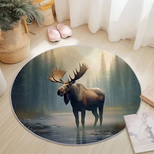 Weich Teppich Rund 120 cm Natur Elch Wald, Waschbar rutschfest Wohnzimmerteppich Robuster Flauschiger Rund Teppiche Braun Bedruckt Teppich Für Küchen Esszimmer Schlafzimmer Weich Teppich Rund 120 cm Natur Elch Wald, Waschbar rutschfest Wohnzimmerteppich Robuster Flauschiger Rund Teppiche Braun Bedruckt Teppich Für Küchen Esszimmer Schlafzimmer von Generic