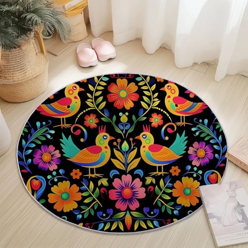 Weich Teppich Rund 150 cm Boho-Stil Pflanzen Blumen Vögel, Waschbar rutschfest Wohnzimmerteppich Robuster Flauschiger Rund Teppiche Farbe Bedruckt Teppich Für Küchen Esszimmer Schlafzimmer Weich Teppich Rund 150 cm Boho-Stil Pflanzen Blumen Vögel, Waschbar rutschfest Wohnzimmerteppich Robuster Flauschiger Rund Teppiche Farbe Bedruckt Teppich Für Küchen Esszimmer Schlafzimmer von Generic