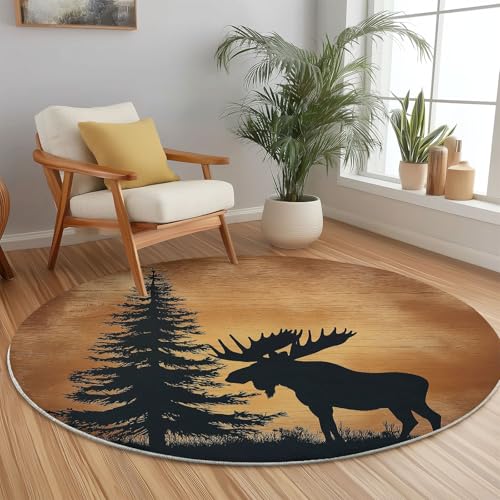 Weich Teppich Rund 150 cm Natur Elche Kiefern, Waschbar rutschfest Wohnzimmerteppich Robuster Flauschiger Rund Teppiche Braun Bedruckt Teppich Für Esszimmer Schlafzimmer Weich Teppich Rund 150 cm Natur Elche Kiefern, Waschbar rutschfest Wohnzimmerteppich Robuster Flauschiger Rund Teppiche Braun Bedruckt Teppich Für Esszimmer Schlafzimmer von Generic