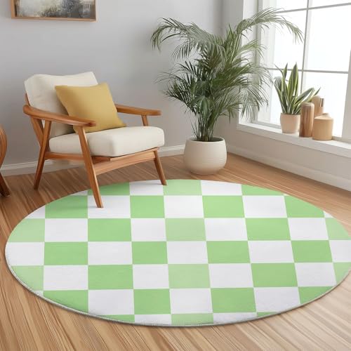 Weich Teppich Rund 180 cm Einfach Raster Schachbrett, Waschbar rutschfest Wohnzimmerteppich Robuster Flauschiger Rund Teppiche Grün Bedruckt Teppich Für Küchen Esszimmer Schlafzimmer Weich Teppich Rund 180 cm Einfach Raster Schachbrett, Waschbar rutschfest Wohnzimmerteppich Robuster Flauschiger Rund Teppiche Grün Bedruckt Teppich Für Küchen Esszimmer Schlafzimmer von Generic
