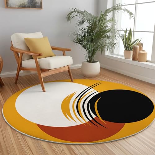Weich Teppich Rund 180 cm Geometrie Kreise Linien, Waschbar rutschfest Wohnzimmerteppich Robuster Flauschiger Rund Teppiche Orange Farbe Bedruckt Teppich Für Esszimmer Schlafzimmer Weich Teppich Rund 180 cm Geometrie Kreise Linien, Waschbar rutschfest Wohnzimmerteppich Robuster Flauschiger Rund Teppiche Orange Farbe Bedruckt Teppich Für Esszimmer Schlafzimmer von Generic