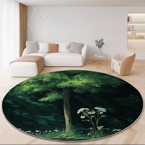 Weich Teppich Rund 180 cm Natur Bäume Weiße Blumen, Waschbar rutschfest Wohnzimmerteppich Robuster Flauschiger Rund Teppiche Grün Bedruckt Teppich Für Esszimmer Schlafzimmer Weich Teppich Rund 180 cm Natur Bäume Weiße Blumen, Waschbar rutschfest Wohnzimmerteppich Robuster Flauschiger Rund Teppiche Grün Bedruckt Teppich Für Esszimmer Schlafzimmer von Generic