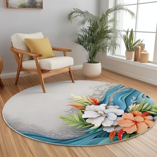 Weich Teppich Rund 180 cm Natur Blumen Blätter, Waschbar rutschfest Wohnzimmerteppich Robuster Flauschiger Rund Teppiche Blau Bedruckt Teppich Für Küchen Esszimmer Schlafzimmer Weich Teppich Rund 180 cm Natur Blumen Blätter, Waschbar rutschfest Wohnzimmerteppich Robuster Flauschiger Rund Teppiche Blau Bedruckt Teppich Für Küchen Esszimmer Schlafzimmer von Generic
