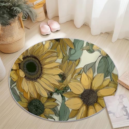 Weich Teppich Rund 60 cm Natur Sonnenblume Blumen Und Blätter, Waschbar rutschfest Wohnzimmerteppich Robuster Flauschiger Rund Teppiche Gelb Bedruckt Teppich Für Küchen Esszimmer Schlafzimmer Weich Teppich Rund 60 cm Natur Sonnenblume Blumen Und Blätter, Waschbar rutschfest Wohnzimmerteppich Robuster Flauschiger Rund Teppiche Gelb Bedruckt Teppich Für Küchen Esszimmer Schlafzimmer von Generic