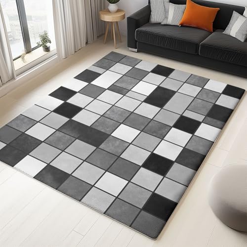 Weich rutschfest Teppich 140 x 200 cm Maschinenwaschbar, Abstrakt Industrie Elemente Kariert Flanell kurzflor Komfort Teppiche, Grau Fußmatte Living Room Deko Schlafzimmer Flur Läufer Spielteppich Weich rutschfest Teppich 140 x 200 cm Maschinenwaschbar, Abstrakt Industrie Elemente Kariert Flanell kurzflor Komfort Teppiche, Grau Fußmatte Living Room Deko Schlafzimmer Flur Läufer Spielteppich von Generic