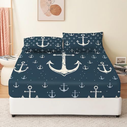 Weiche Atmungsaktivem Bedruckte Spannbettlaken Weißer Anker Hochwertiges Mikrofaser Mehrfarbig Spannbetttuch Bis30 cm Hohe Matratzen Verfügbar in verschiedenen 140 x 200 cm Weiche Atmungsaktivem Bedruckte Spannbettlaken Weißer Anker Hochwertiges Mikrofaser Mehrfarbig Spannbetttuch Bis30 cm Hohe Matratzen Verfügbar in verschiedenen 140 x 200 cm von Generic