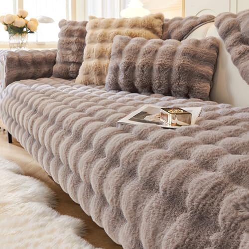 Weiche Plüsch Sofabezug Waschbar - Neue rutschfeste Sofa überzug 1 2 3 4 Sitzer Couch überzug, Kaninchen Plüsch Sofa Sitzkissenbezug L Form Möbelschutz für Sektionssofa(Dark Grey,70 * 210cm) von Generic