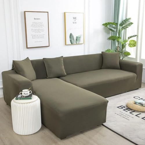 Weicher Sectiol Couchbezug Einfarbig L Form Sofa Bezug Polyester Stoff Stretch Sectiol Sofa Bezug Mit 1 Stück Kissenbezug, Green, 3 Seater+4 Seater von Generic