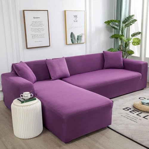 Weicher Sectiol Couchbezug Einfarbig L Form Sofa Bezug Polyester Stoff Stretch Sectiol Sofa Bezug Mit 1 Stück Kissenbezug, Purple, 4 Seater+4 Seater Weicher Sectiol Couchbezug Einfarbig L Form Sofa Bezug Polyester Stoff Stretch Sectiol Sofa Bezug Mit 1 Stück Kissenbezug, Purple, 4 Seater+4 Seater von Generic