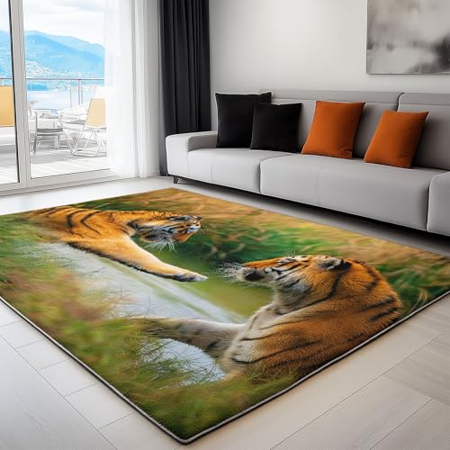 Weicher Teppich mit Natur Tier Tiger Gedrucktes Muster, Anti-Rutsch Unterseite, Teppich Wohnzimmer Waschbarer 140 x 200 cm, Pflegeleicht Gelb Teppiche Weicher Teppich mit Natur Tier Tiger Gedrucktes Muster, Anti-Rutsch Unterseite, Teppich Wohnzimmer Waschbarer 140 x 200 cm, Pflegeleicht Gelb Teppiche von Generic