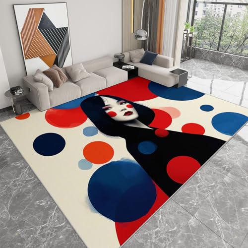 Weicher Teppich mit Retro Japanischer Stil Mädchen Gedrucktes Muster, 160 x 220 cm Waschbarer Hellbeige Teppich für Wohnzimmer mit Anti-Rutsch-Unterseite - pflegeleicht Weicher Teppich mit Retro Japanischer Stil Mädchen Gedrucktes Muster, 160 x 220 cm Waschbarer Hellbeige Teppich für Wohnzimmer mit Anti-Rutsch-Unterseite - pflegeleicht von Generic
