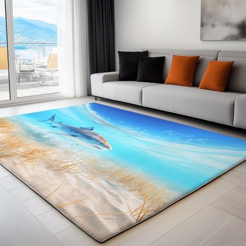 Weicher Teppich mit Surrealismus Tiere Tigerhai Gedrucktes Muster, Anti-Rutsch Unterseite, Teppich Wohnzimmer Waschbarer 120 x 170 cm, Pflegeleicht Blau Teppiche Weicher Teppich mit Surrealismus Tiere Tigerhai Gedrucktes Muster, Anti-Rutsch Unterseite, Teppich Wohnzimmer Waschbarer 120 x 170 cm, Pflegeleicht Blau Teppiche von Generic