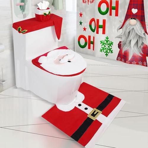 Weihnachten Badematten & Badteppiche Set 4 Teilig Schwarz Gold Mikrofaser Flauschige Marmor Muster Badezimmerteppich WC Vorleger mit Ausschnitt Waschbar rutschfeste Badvorleger Toilette Teppich (Rot) von Generic