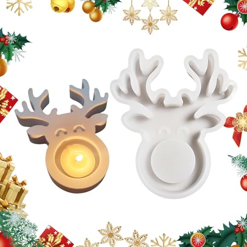 Weihnachten Kerzenhalter, Weihnachten Harz Kerzenhalter Form - Wiederverwendbare Kerzenleuchter Formen Elk Harz Form | Kerzenhalter Form Handgemachte Silikonformen, Form i von Generic