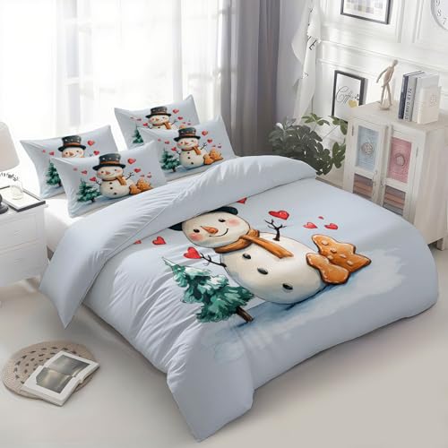 Weihnachten Weihnachtsbaum Schneemann Bettwäsche Set Grau, 2Teilig Angenehme Mikrofaser 3D Druck Bettwäsche Set 1 Bettbezüge 135 x 200 cm Mit Reißverschluss Et 1 Kissenbezüge, Bettwaren Bügelfrei von Generic
