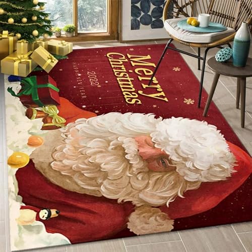 Weihnachten Weihnachtsmann Schneemann Rentier Teppich Kinderteppich Wohnzimmerteppich Schlafzimmerteppich 3D-Gedruckter Superweicher Flanellteppich 80 X 120 Cm -Polyester-Soft-Touch,Lei -8H8R-Y2P6-8X5 von Generic