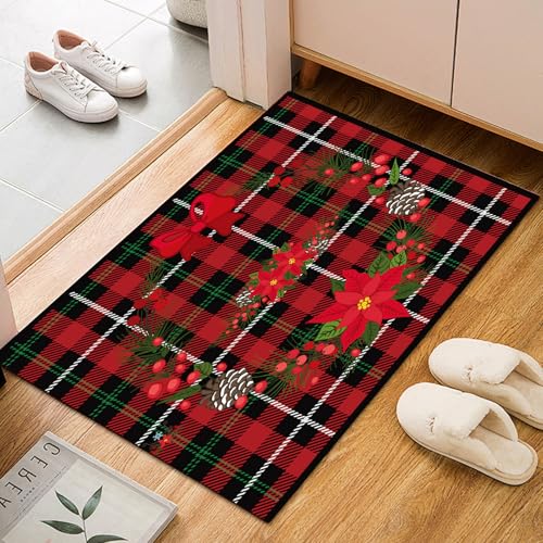 Weihnachtliche Geometrie Streifen In Rot Teppich Läufer 60x90cm – Blumen, Beeren Und Schleifen Kurzflor Waschbar Teppich, Pflegeleicht, Extra Weich – Für Flur, Küche, Schlafzimmer Teppiche von Generic
