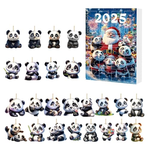 Weihnachts Adventskalender 2025, 2D Panda Ornamenten, 24 Tage Weihnachts Panda Hängeornamente Countdown kalender, 24 Stück niedliche Tierfiguren für Baum, Wand und Türdekoration (C) von Generic