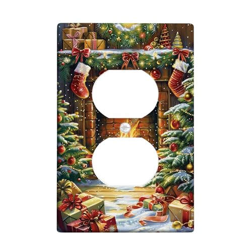 Weihnachts-Lichtschalter-Abdeckplatten/Steckdosenabdeckungen, festliche Urlaubsdekoration mit bunten Strümpfen und Bäumen, thermoplastische Wandplatten, Standardgröße, Einzel-Duplex-Steckdose Weihnachts-Lichtschalter-Abdeckplatten/Steckdosenabdeckungen, festliche Urlaubsdekoration mit bunten Strümpfen und Bäumen, thermoplastische Wandplatten, Standardgröße, Einzel-Duplex-Steckdose von Generic