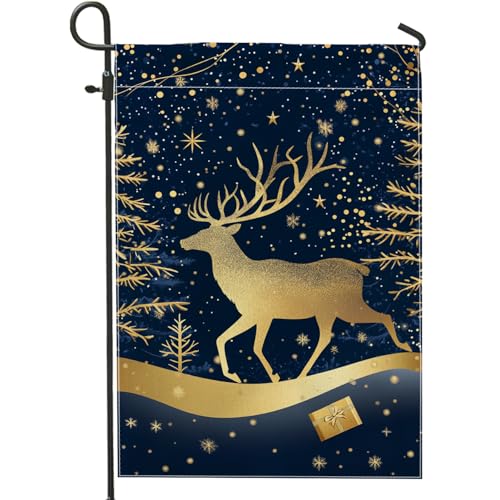 Weihnachts-Rentier-Gartenflagge, goldene Hirsch-Veranda-Dekor-Flaggen, doppelseitige Jute-Hofflagge für den Winterurlaub, festliches Outdoor-Schild, Terrasse, Rasen-Dekoration, 30,5 x 45,7 cm Weihnachts-Rentier-Gartenflagge, goldene Hirsch-Veranda-Dekor-Flaggen, doppelseitige Jute-Hofflagge für den Winterurlaub, festliches Outdoor-Schild, Terrasse, Rasen-Dekoration, 30,5 x 45,7 cm von Generic