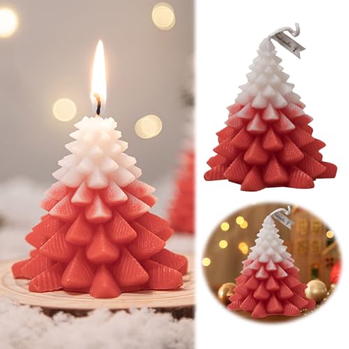 Weihnachtskerzen mit roten Blättern und Weihnachtsbäumen wärmen Familien oder Kollegen und sie genießen eine angenehme Atmosphäre und einen angenehmen Duft. KhE878 (Red, 7.8x7.8x7.7cm) von Generic